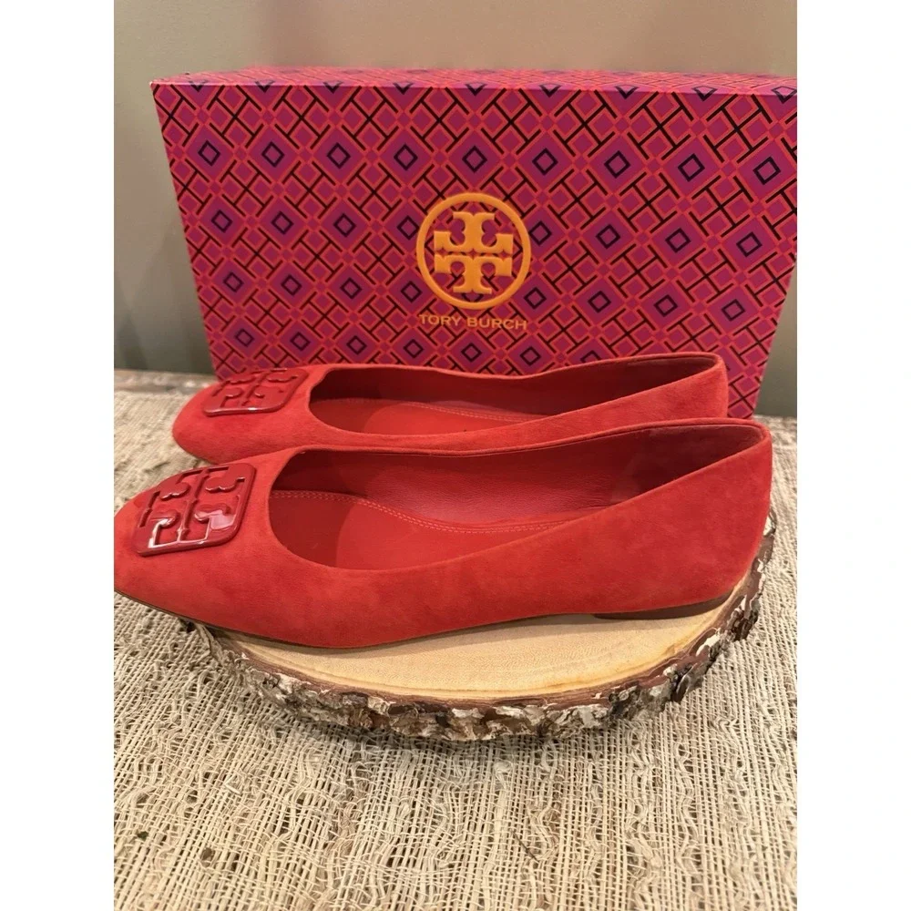 Tory Burch GEORGIA Red BALLET FLAT Shoes Size 8.5 Silk Suede 248$